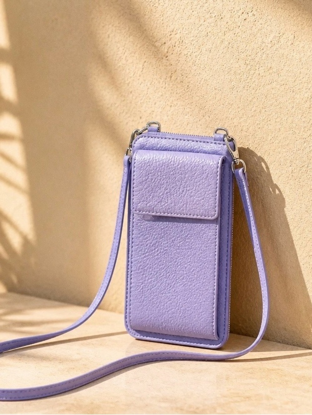 Genuine Italian Leather Lavender Crossbody Wallet Phone Bag